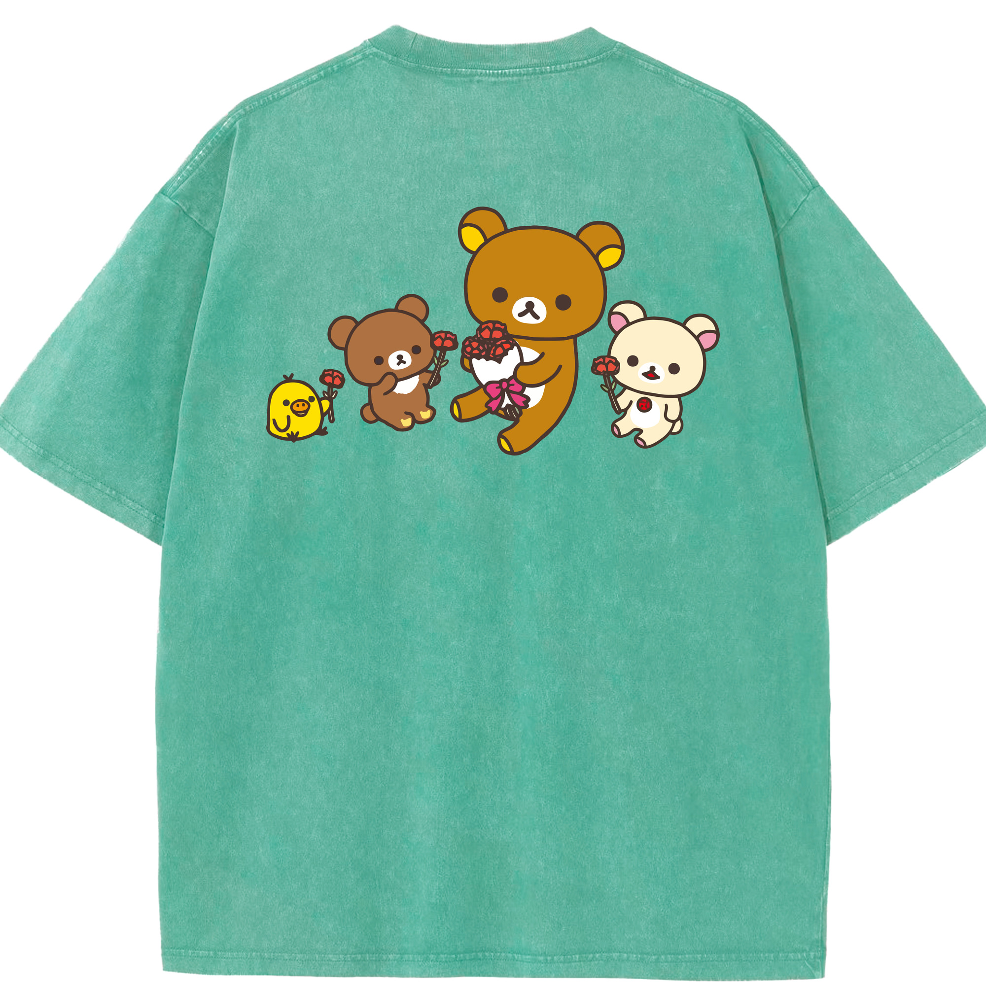 （画像用） リラックマ リラックマ キイロイトリ Rilakkuma Korilakkuma Kiiroitori 綿100% ヴィンテージ風 半袖Tシャツ（背面プリント）